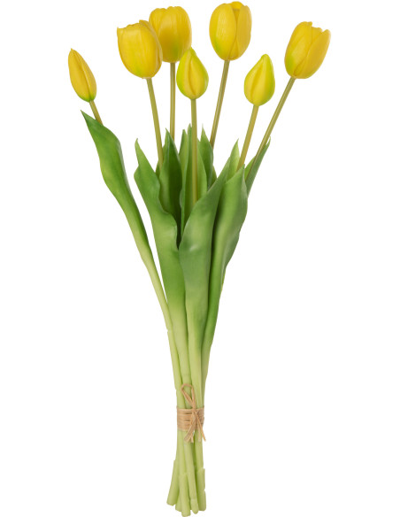 Bouquet Fleurs artificielle réaliste Tulipe Hauteur 45 cm en Plastique Jaune Vert - 1