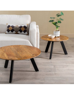 Table basse moderne Ronde en Bois de manguier Marron Métal Noir Xyvelle - 2