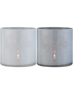 Photophore Cylindrique Hivero Diamètre 20 cm en Verre Blanc Bleu Motif Arbre (Lot de 2) - 1