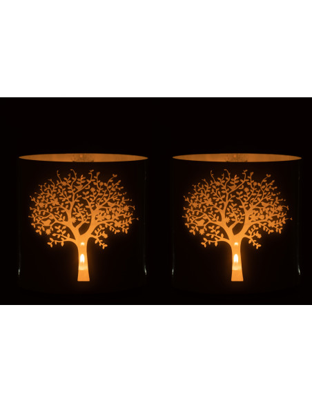 Photophore Cylindrique Hivero Diamètre 20 cm en Verre Blanc Bleu Motif Arbre (Lot de 2) - 2