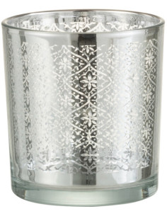 Photophore Cylindrique Lumiro Diamètre 7 cm en Verre Argenté Motif oriental - 1