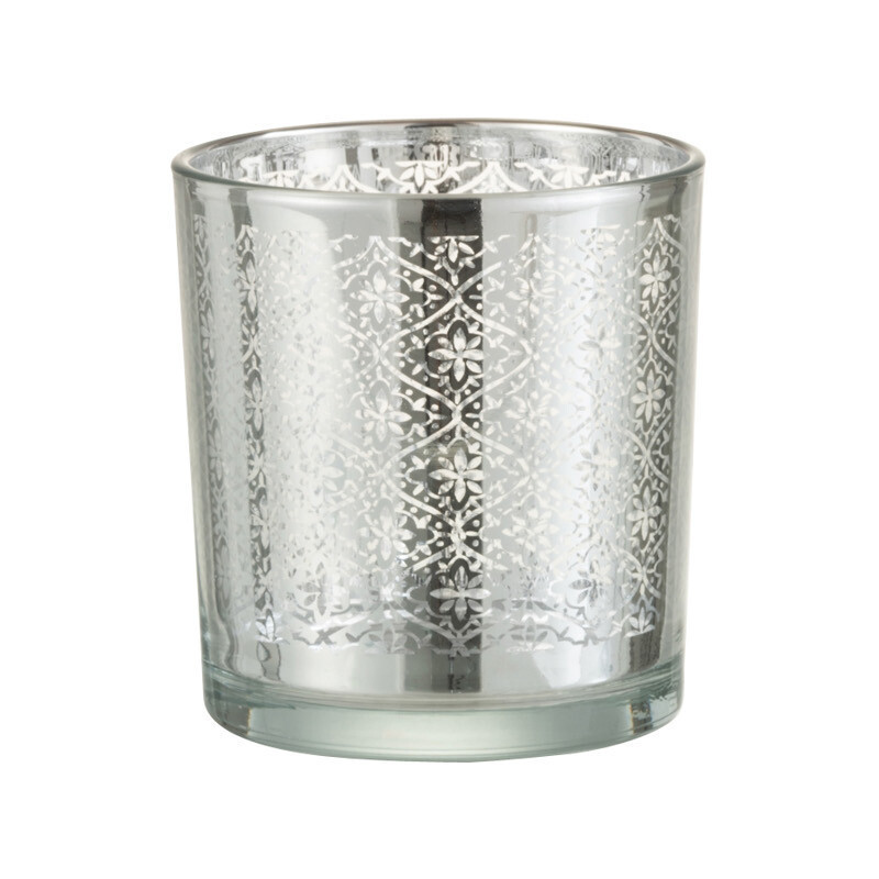 Photophore Cylindrique Lumiro Diamètre 7 cm en Verre Argenté Motif oriental - 1