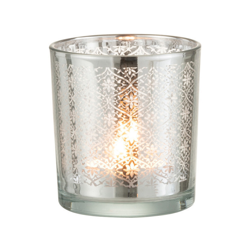 Photophore Cylindrique Lumiro Diamètre 7 cm en Verre Argenté Motif oriental - 3