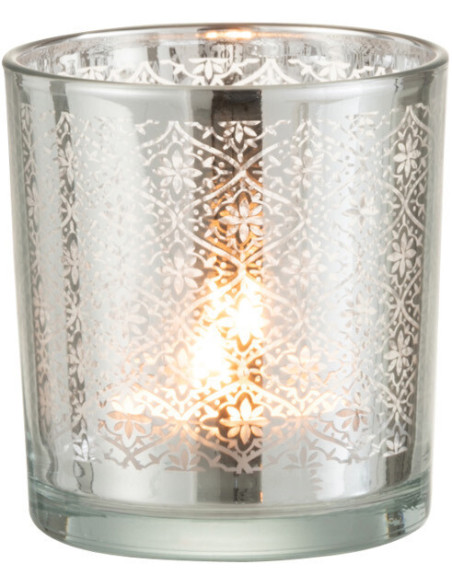 Photophore Cylindrique Lumiro Diamètre 7 cm en Verre Argenté Motif oriental - 3