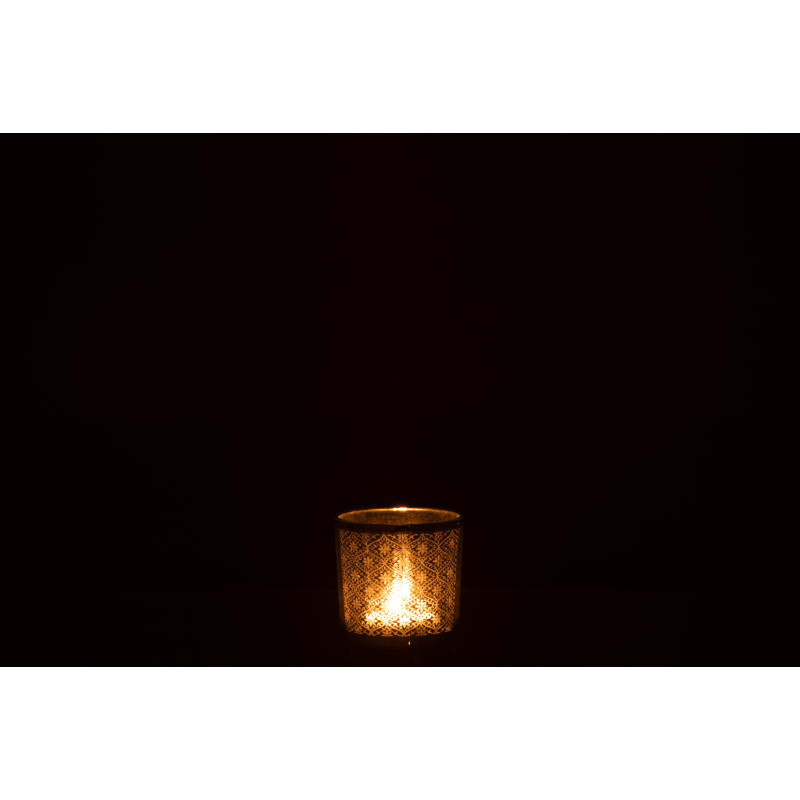 Photophore Cylindrique Lumiro Diamètre 7 cm en Verre Argenté Motif oriental - 4