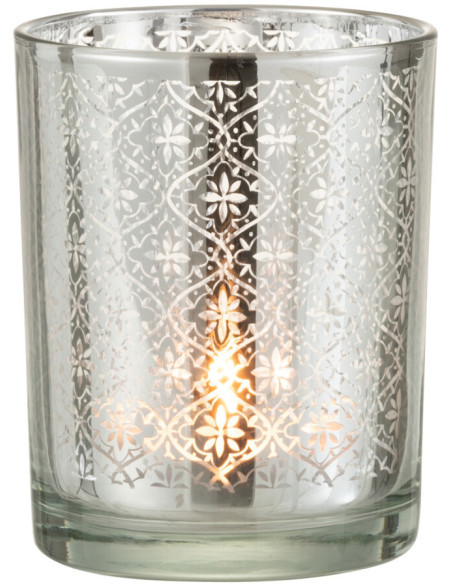 Photophore Cylindrique Lumiro Diamètre 10 cm en Verre Argenté Motif oriental - 2