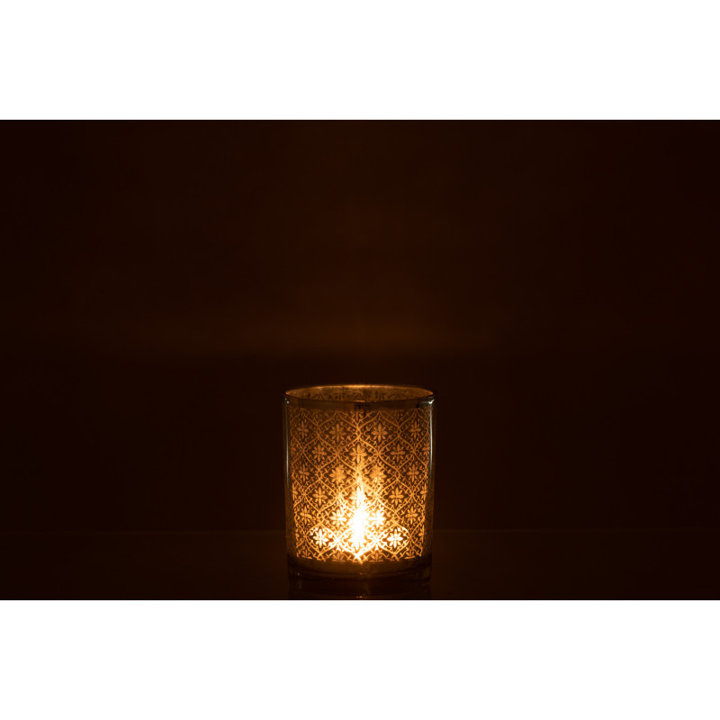 Photophore Cylindrique Lumiro Diamètre 10 cm en Verre Argenté Motif oriental - 3