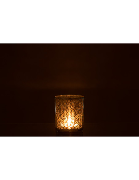 Photophore Cylindrique Lumiro Diamètre 10 cm en Verre Argenté Motif oriental - 3