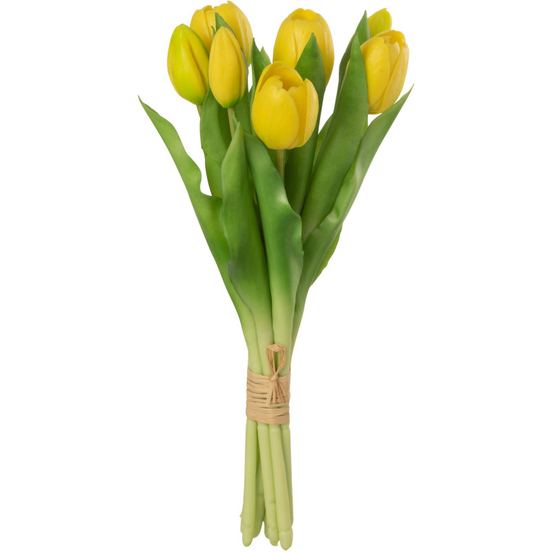 Bouquet Fleurs artificielle réaliste Tulipe Hauteur 31 cm en Plastique Jaune Vert - 1
