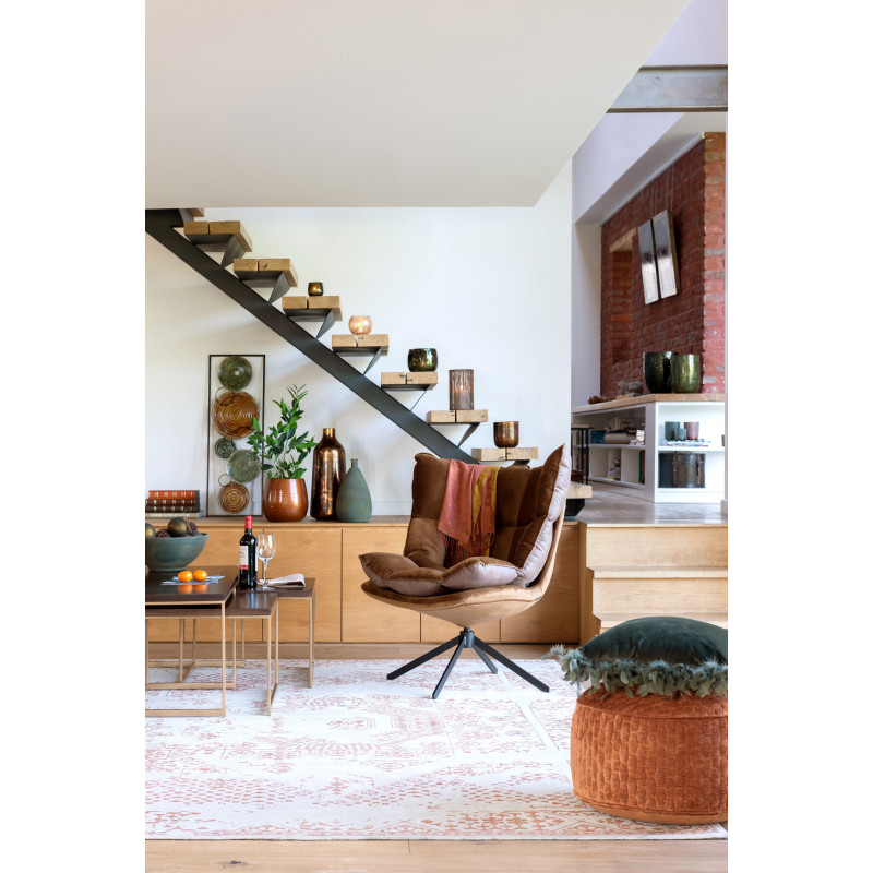 Fauteuil Pivotant Caspian en Métal Noir Polyester Marron - 2