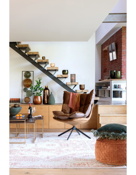 Fauteuil Pivotant Caspian en Métal Noir Polyester Marron - 2