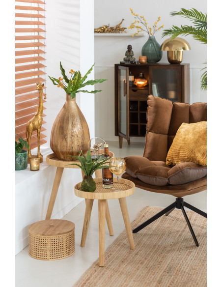 Fauteuil Pivotant Caspian en Métal Noir Polyester Marron - 9