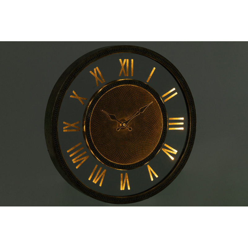 Horloge murale lumineuse Ronde 50 cm Flavia en Bois Doré Miroir - 4