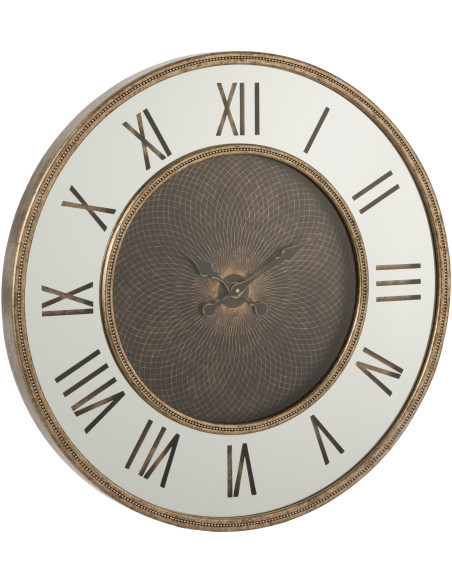 Horloge murale lumineuse Ronde XL 80 cm Flavia en Bois Doré Miroir - 1