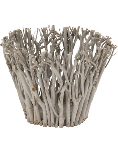 Photophore Original Racini Diamètre 40 cm en Bois d'arbre à thé Gris Verre - 1