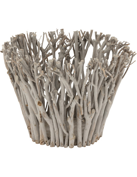 Photophore Original Racini Diamètre 40 cm en Bois d'arbre à thé Gris Verre - 1