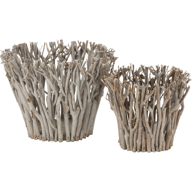 Photophore Original Racini Diamètre 40 cm en Bois d'arbre à thé Gris Verre - 2