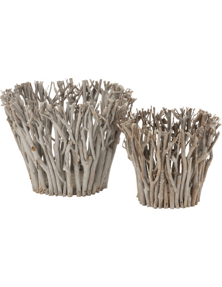 Photophore Original Racini Diamètre 40 cm en Bois d'arbre à thé Gris Verre - 2