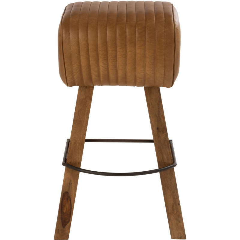 Tabouret de bar Gym en Cuir véritable Camel Bois de manguier Naturel - 2