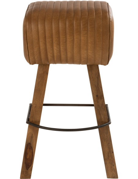 Tabouret de bar Gym en Cuir véritable Camel Bois de manguier Naturel - 2