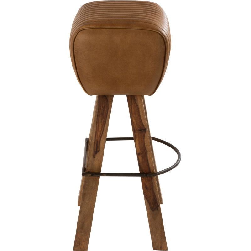 Tabouret de bar Gym en Cuir véritable Camel Bois de manguier Naturel - 3