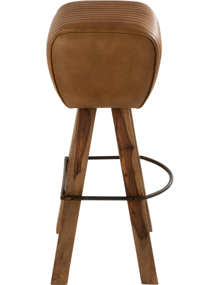Tabouret de bar Gym en Cuir véritable Camel Bois de manguier Naturel - 3