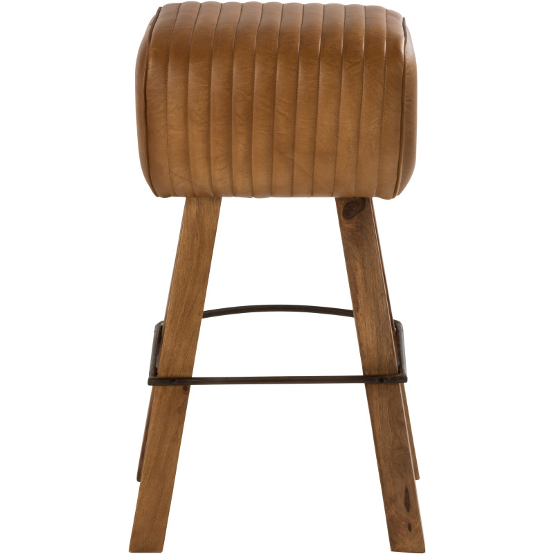 Tabouret de bar Gym en Cuir véritable Camel Bois de manguier Naturel - 4