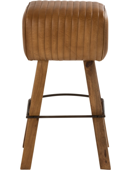 Tabouret de bar Gym en Cuir véritable Camel Bois de manguier Naturel - 4