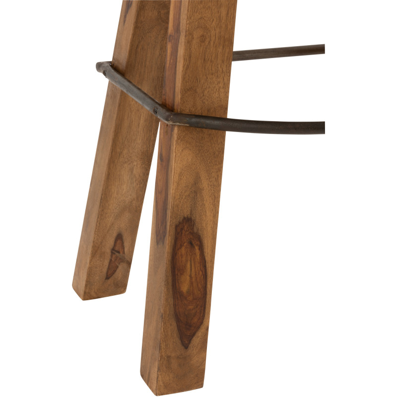 Tabouret de bar Gym en Cuir véritable Camel Bois de manguier Naturel - 5