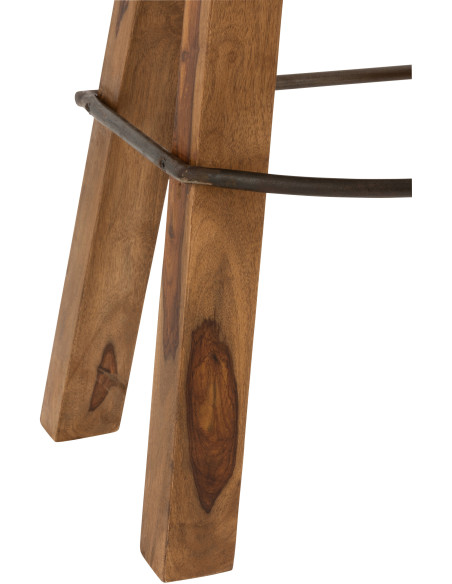 Tabouret de bar Gym en Cuir véritable Camel Bois de manguier Naturel - 5