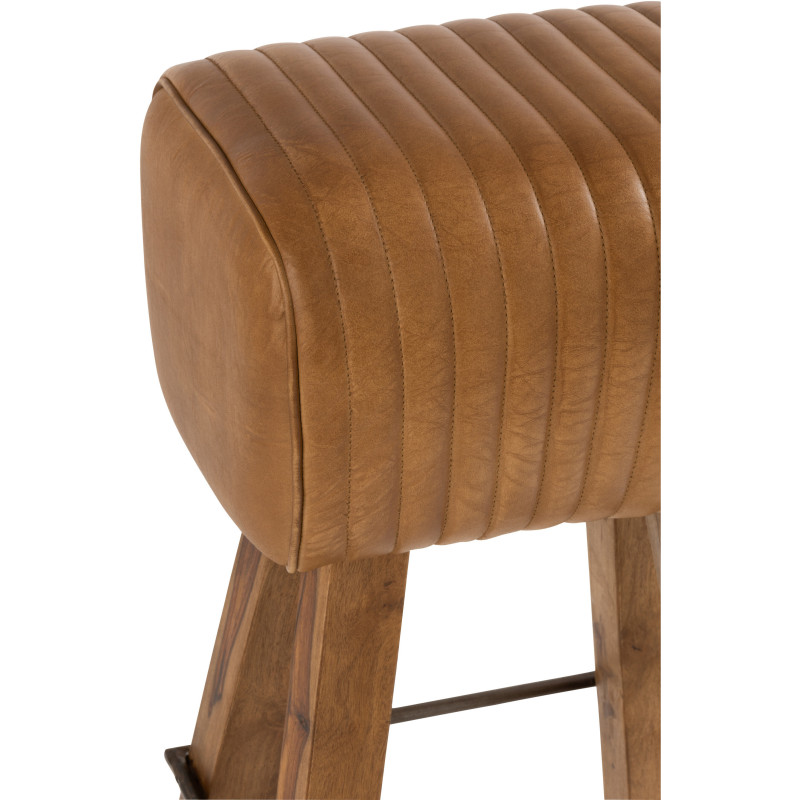 Tabouret de bar Gym en Cuir véritable Camel Bois de manguier Naturel - 6