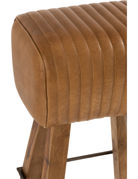 Tabouret de bar Gym en Cuir véritable Camel Bois de manguier Naturel - 6