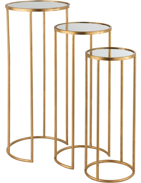 Sellette Haute Gigogne Ronde Leo en Métal Doré Miroir (Lot de 3) J-Line - 1