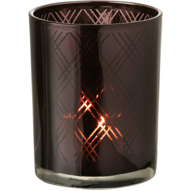 Photophore Cylindrique Extria Diamètre 10 cm en Verre Mauve Motif losanges - 2