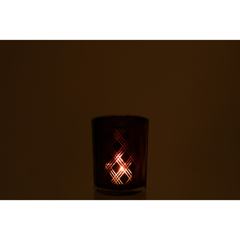 Photophore Cylindrique Extria Diamètre 10 cm en Verre Mauve Motif losanges - 3