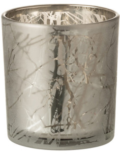 Photophore Cylindrique Naturio Diamètre 7 cm en Verre Gris Motif branches - 1