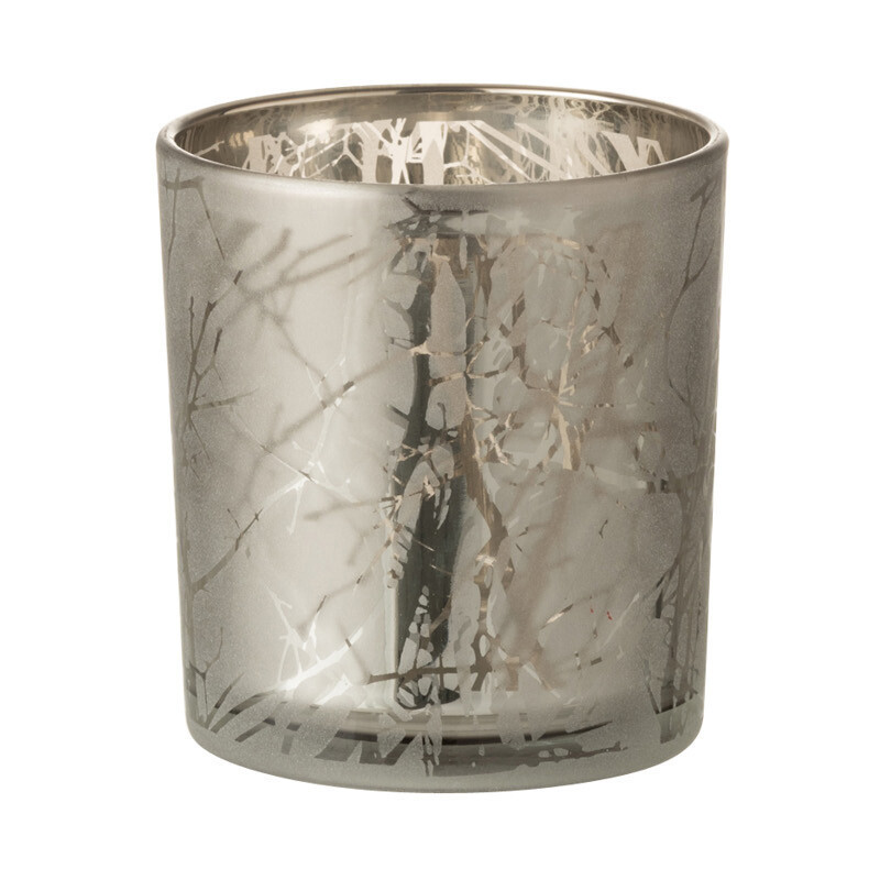 Photophore Cylindrique Naturio Diamètre 7 cm en Verre Gris Motif branches - 1