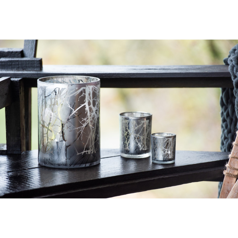 Photophore Cylindrique Naturio Diamètre 7 cm en Verre Gris Motif branches - 2