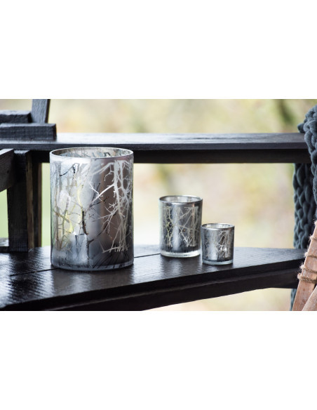 Photophore Cylindrique Naturio Diamètre 7 cm en Verre Gris Motif branches - 2