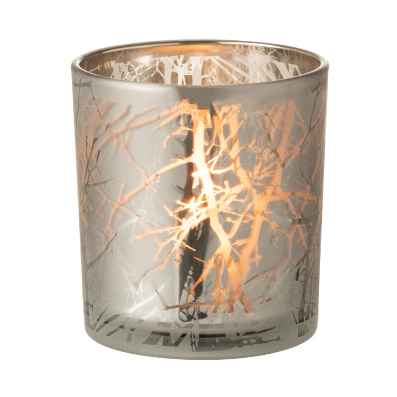 Photophore Cylindrique Naturio Diamètre 7 cm en Verre Gris Motif branches - 3