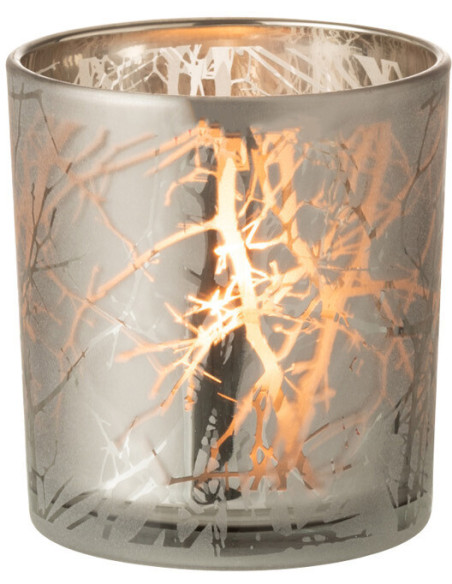 Photophore Cylindrique Naturio Diamètre 7 cm en Verre Gris Motif branches - 3