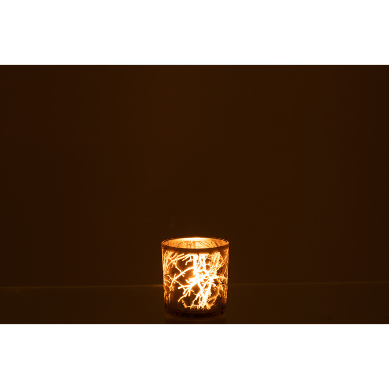 Photophore Cylindrique Naturio Diamètre 7 cm en Verre Gris Motif branches - 4