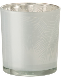 Photophore Cylindrique Palmero Diamètre 7 cm en Verre Blanc Motif feuilles de palmier - 1