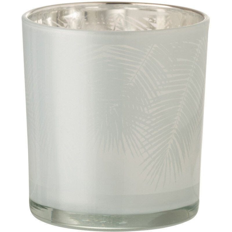 Photophore Cylindrique Palmero Diamètre 7 cm en Verre Blanc Motif feuilles de palmier - 1
