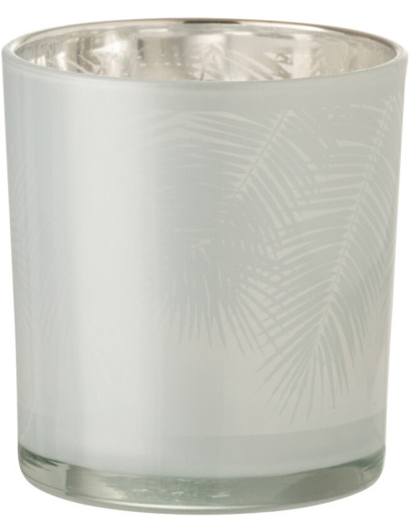 Photophore Cylindrique Palmero Diamètre 7 cm en Verre Blanc Motif feuilles de palmier - 1
