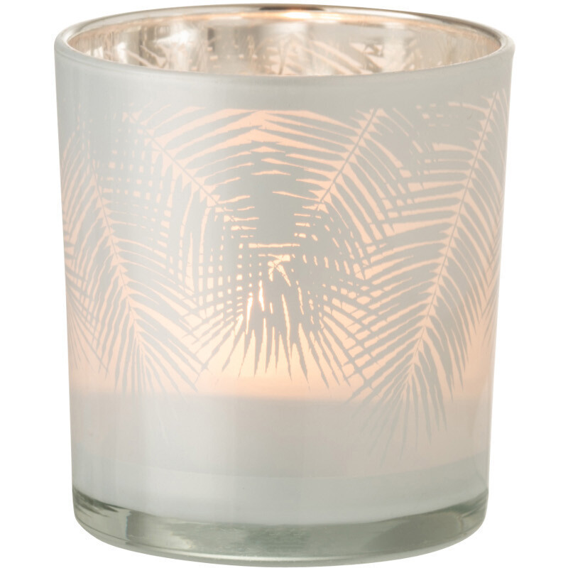 Photophore Cylindrique Palmero Diamètre 7 cm en Verre Blanc Motif feuilles de palmier - 2