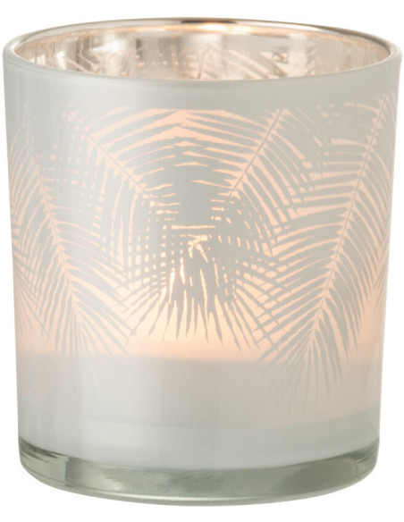Photophore Cylindrique Palmero Diamètre 7 cm en Verre Blanc Motif feuilles de palmier - 2