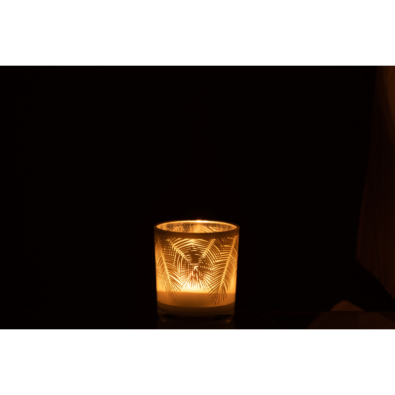 Photophore Cylindrique Palmero Diamètre 7 cm en Verre Blanc Motif feuilles de palmier - 3