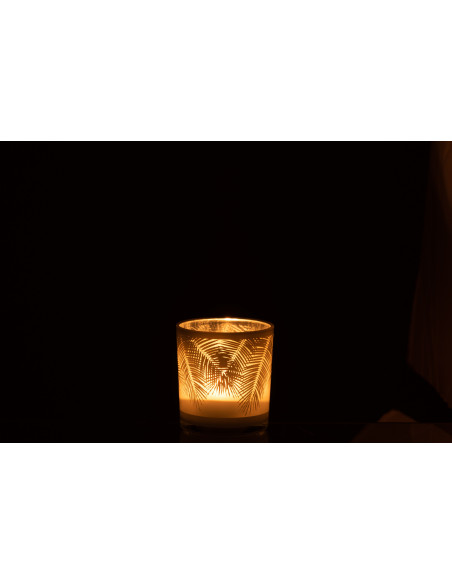 Photophore Cylindrique Palmero Diamètre 7 cm en Verre Blanc Motif feuilles de palmier - 3