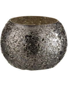 Photophore Rond Broka Diamètre 10 cm en Verre Noir Motif éclats de verre - 1